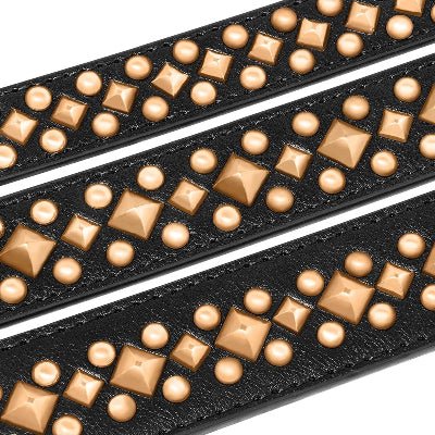 collier chien cuir noir zoom clous or geometrie elegante, Woof-issime
