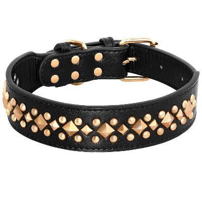 collier chien cuir noir élégant rivets dorés finitions solides, Woof-issime
