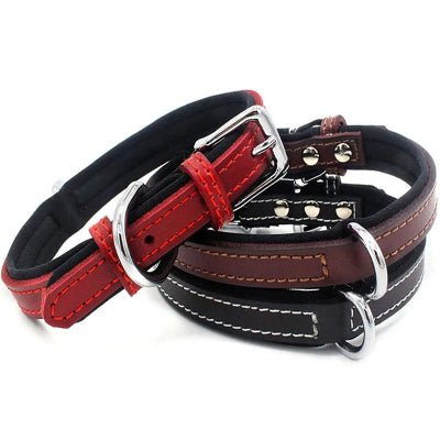 collier chien en cuir rouge marron noir empiles style chic, WoufConfort.