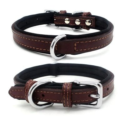 collier chien en cuir marron finition double vue et rivets, WoufConfort.