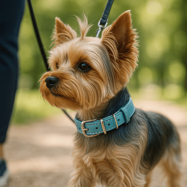 collier cuir pour chien bleu, promenade douce et élégante, LookWoof