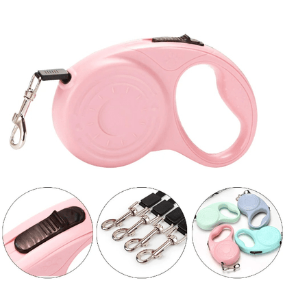 chien longe laisse rose vue mousqueton robuste poignée confortable sécurité FlexiLiberty