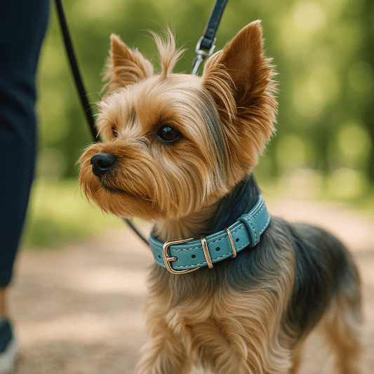 collier cuir pour chien bleu, promenade douce et élégante, LookWoof
