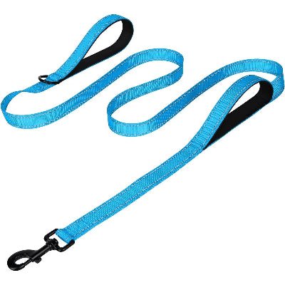 laisse pour chien bleue confortable double poignée, sécurité maximale, Wouf Buddy