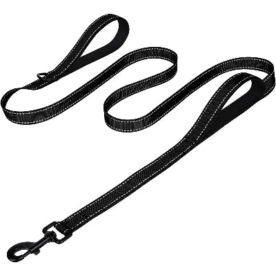 laisse pour chien noire robuste à double poignée douce, contrôle facile, Wouf Buddy