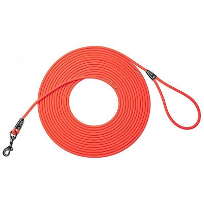longe pour chien rouge vif tres visible, longue et fine, avec poignee et mousqueton pour apprentissage et rappel