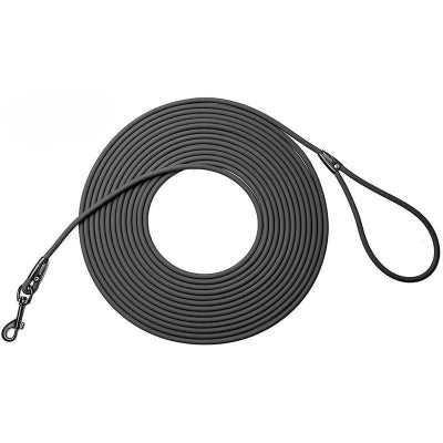 longe pour chien noire tres longue presentee en spirale avec mousqueton solide, parfaite pour controle et distance