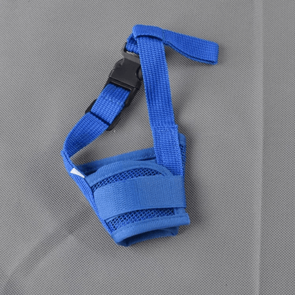 muselière pour chien bleue douce, nylon solide, coutures renforcées, confort sécurité.